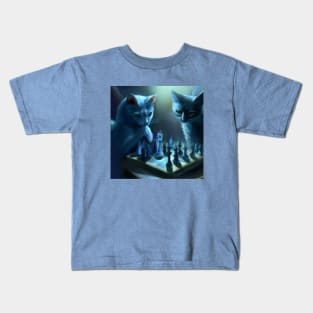 Two Blue Cats Attempt to Figure Out the Rules of Chess Kids T-Shirt